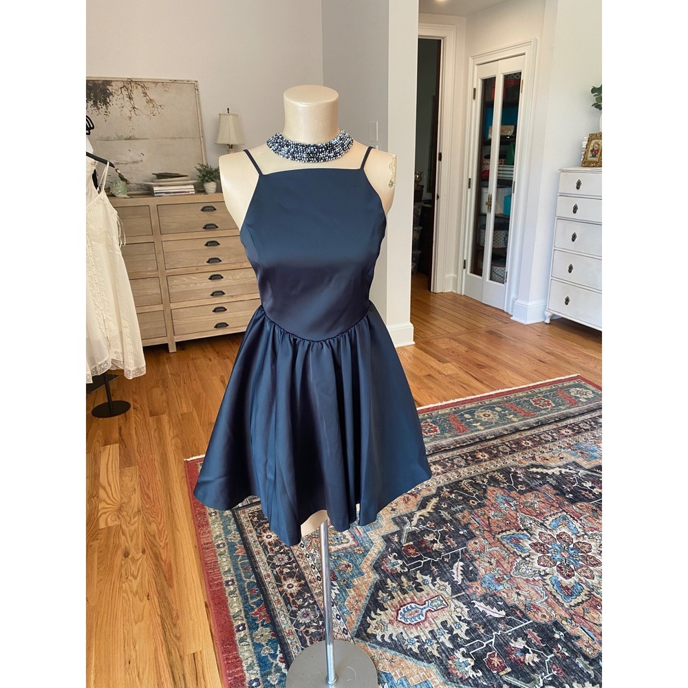 Zara Festive Days Black Satin‎ Open Back Fit and Flare Mini Dress XS
